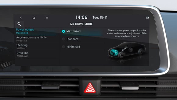 Hyundai IONIQ 6 digital instrumentering med mulighed for valg af power output